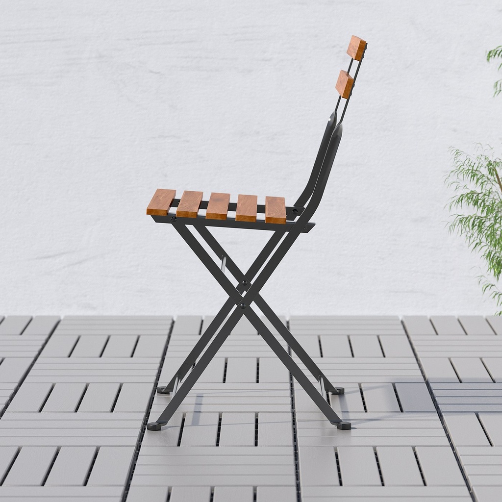 TÄRNÖ Chair, outdoor - foldable black/light brown stained