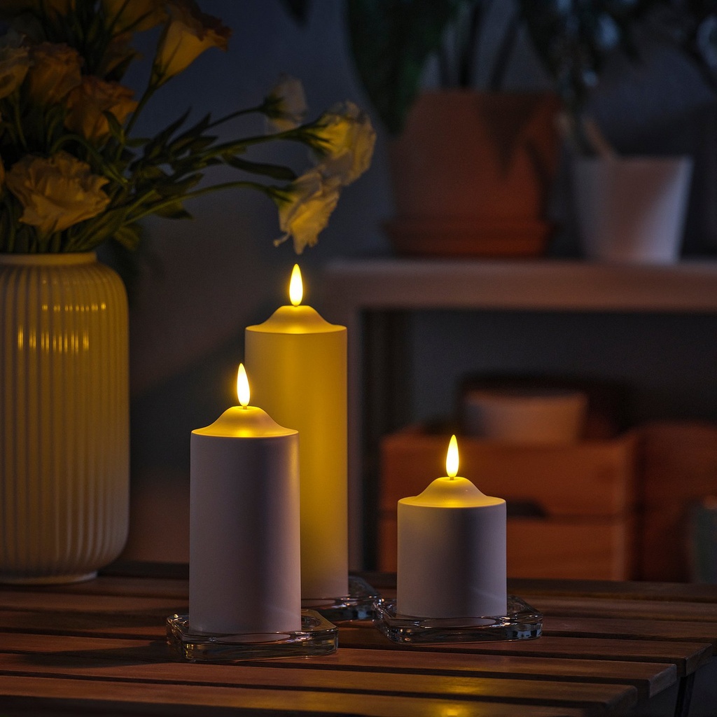 SMÅLOM LED pillar candle - battery-operated white 9 cm