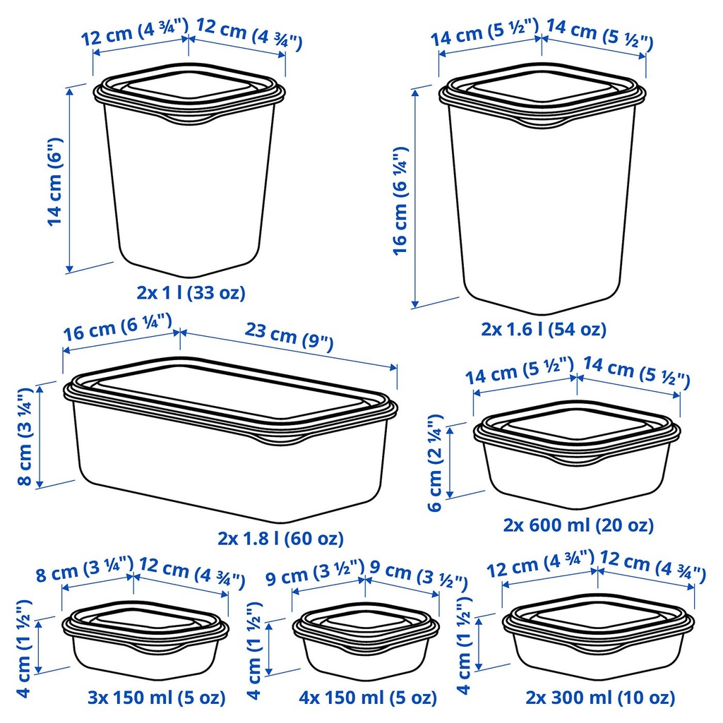 PRUTA Food container with lid, set of 17 - green