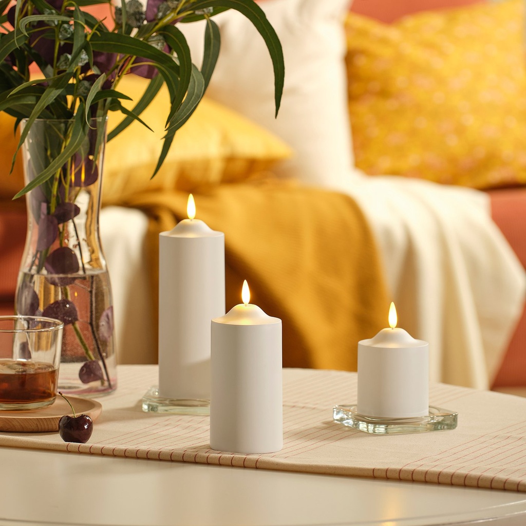 SMÅLOM LED pillar candle - battery-operated white 19 cm