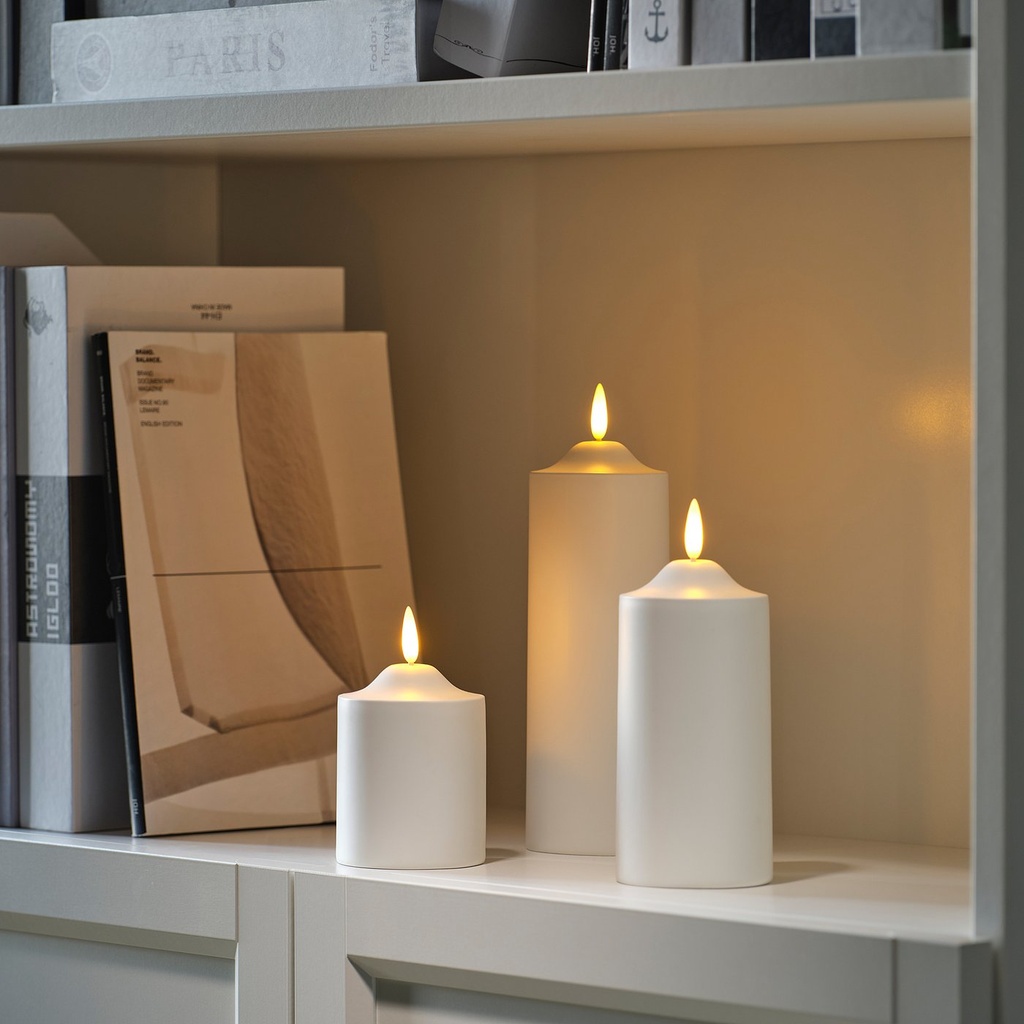 SMÅLOM LED pillar candle - battery-operated white 14 cm