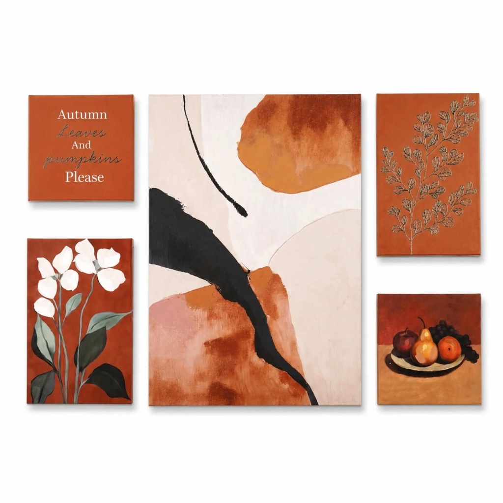 Autumn Feast 5-Piece Printed Canvas Collage Wall Art - Brown