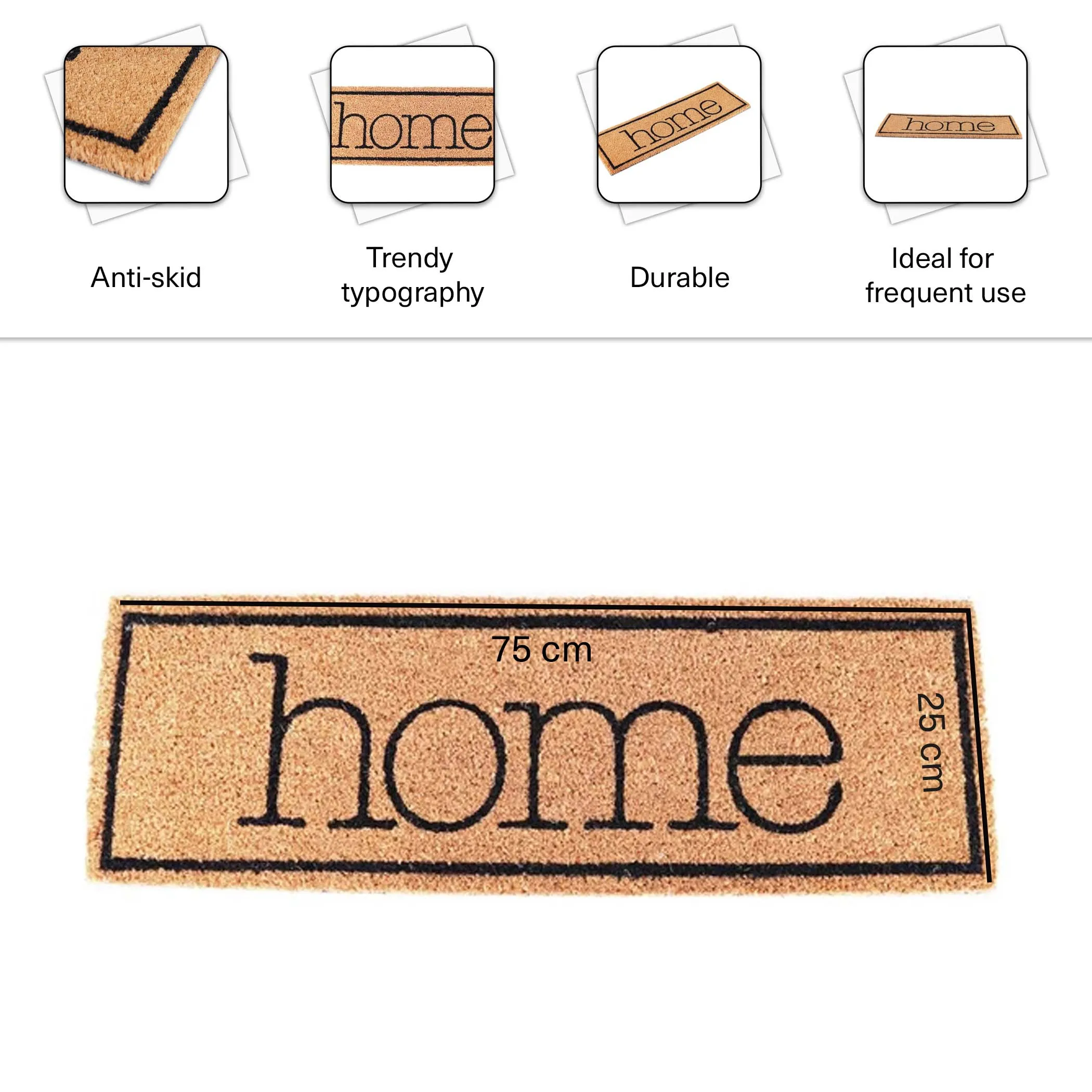 Home Printed Black Line Doormat 25X75CM - Natural