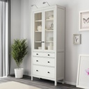 HEMNES Glass-door cabinet with 3 drawers - white stain 90x197 cm