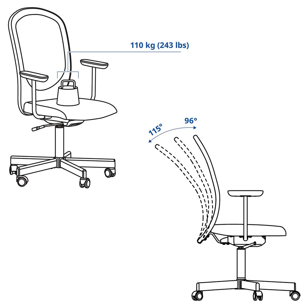 FLINTAN Office chair with armrests - black