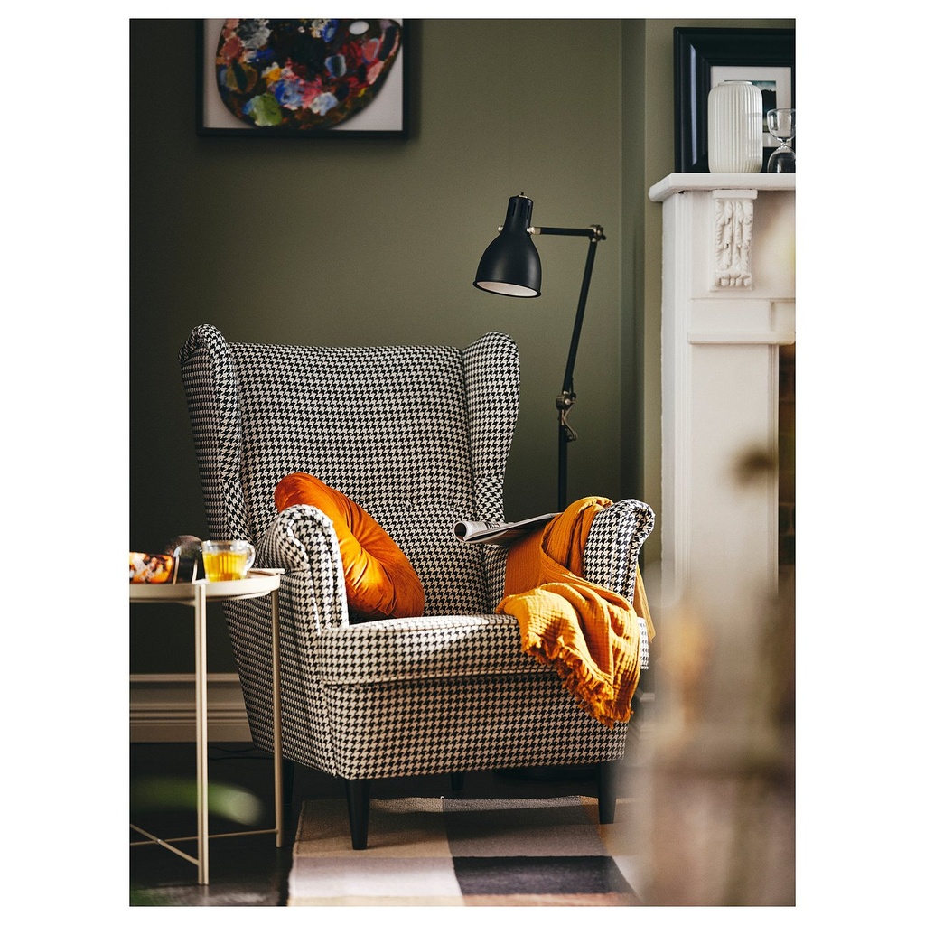 STRANDMON Wing chair - Vibberbo black/beige