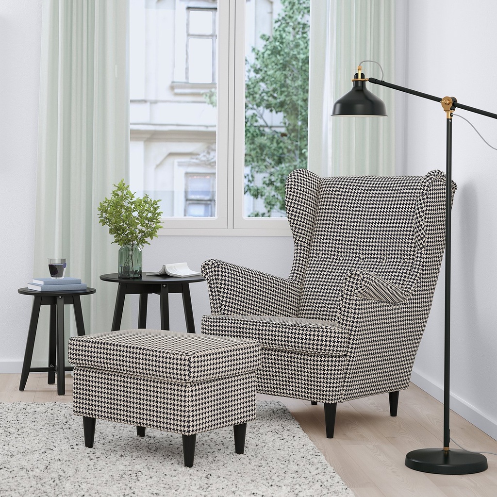 STRANDMON Wing chair - Vibberbo black/beige