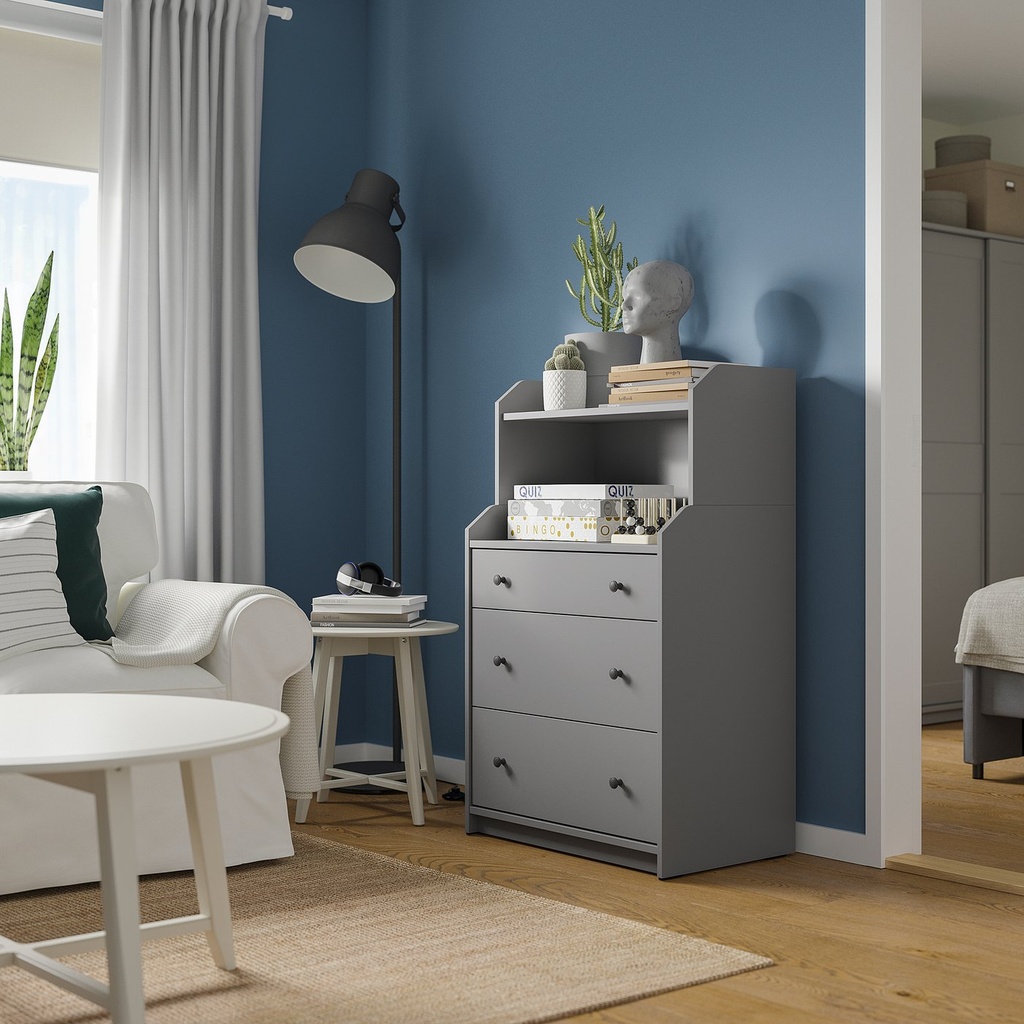 HAUGA 3-drawer dresser with shelf - gray 27 1/2x18 1/8x45 5/8 "