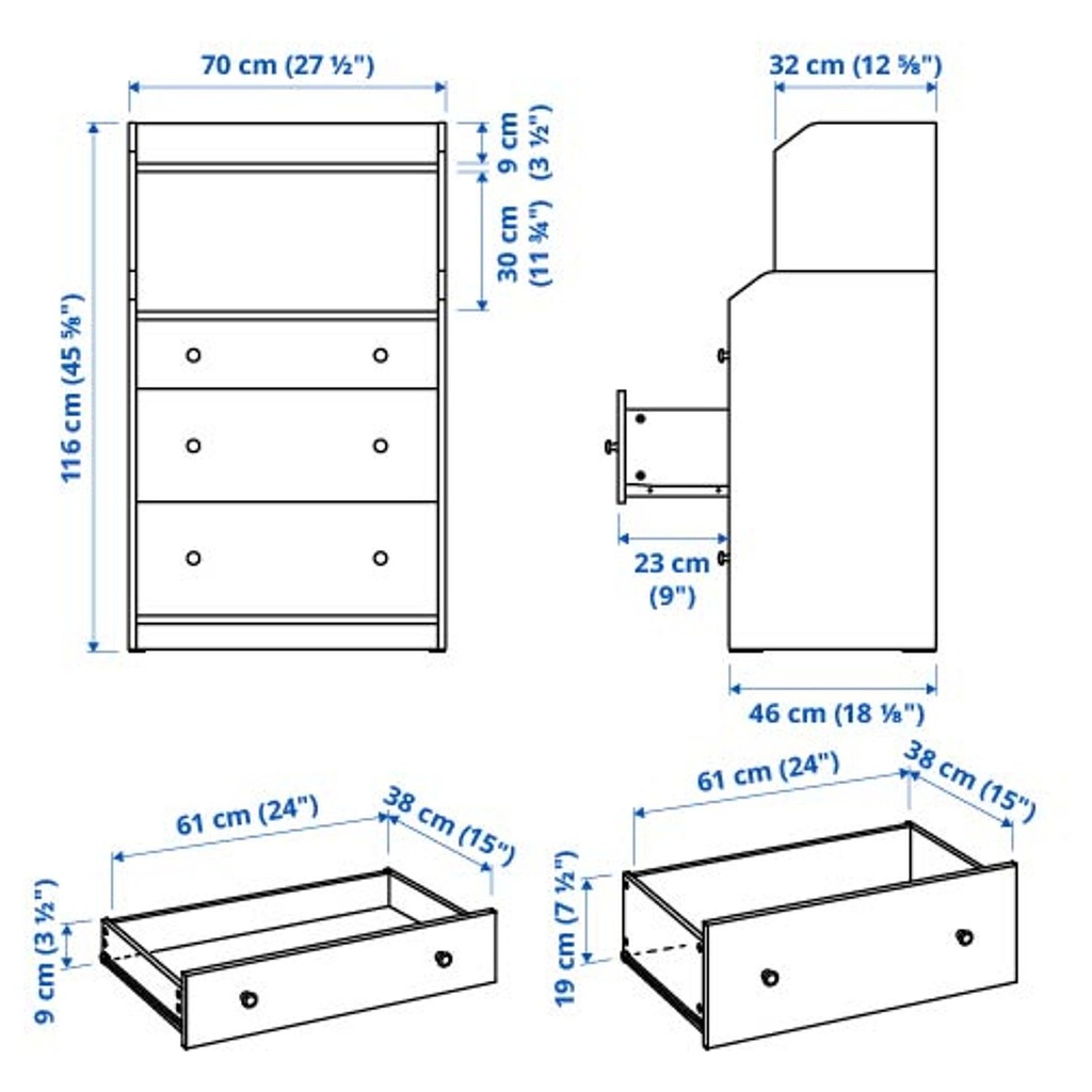 HAUGA 3-drawer dresser with shelf - gray 27 1/2x18 1/8x45 5/8 "