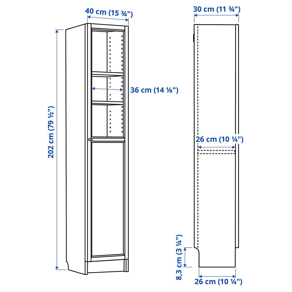 BILLY / OXBERG Bookcase with panel/glass door - black oak effect 15 3/4x11 3/4x79 1/2 "