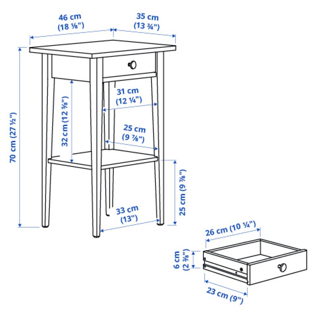 HEMNES Nightstand - white stain 18 1/8x13 3/4 "