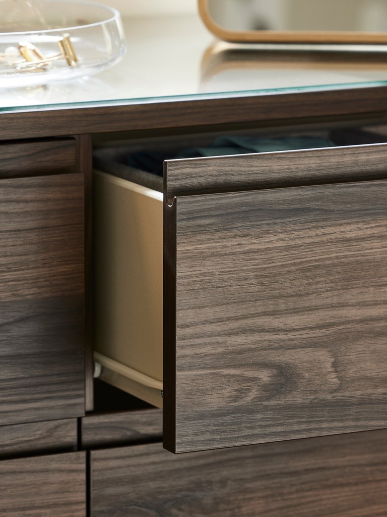STORKLINTA Chest of 6 drawers - dark brown/oak effect 140x50x75 cm