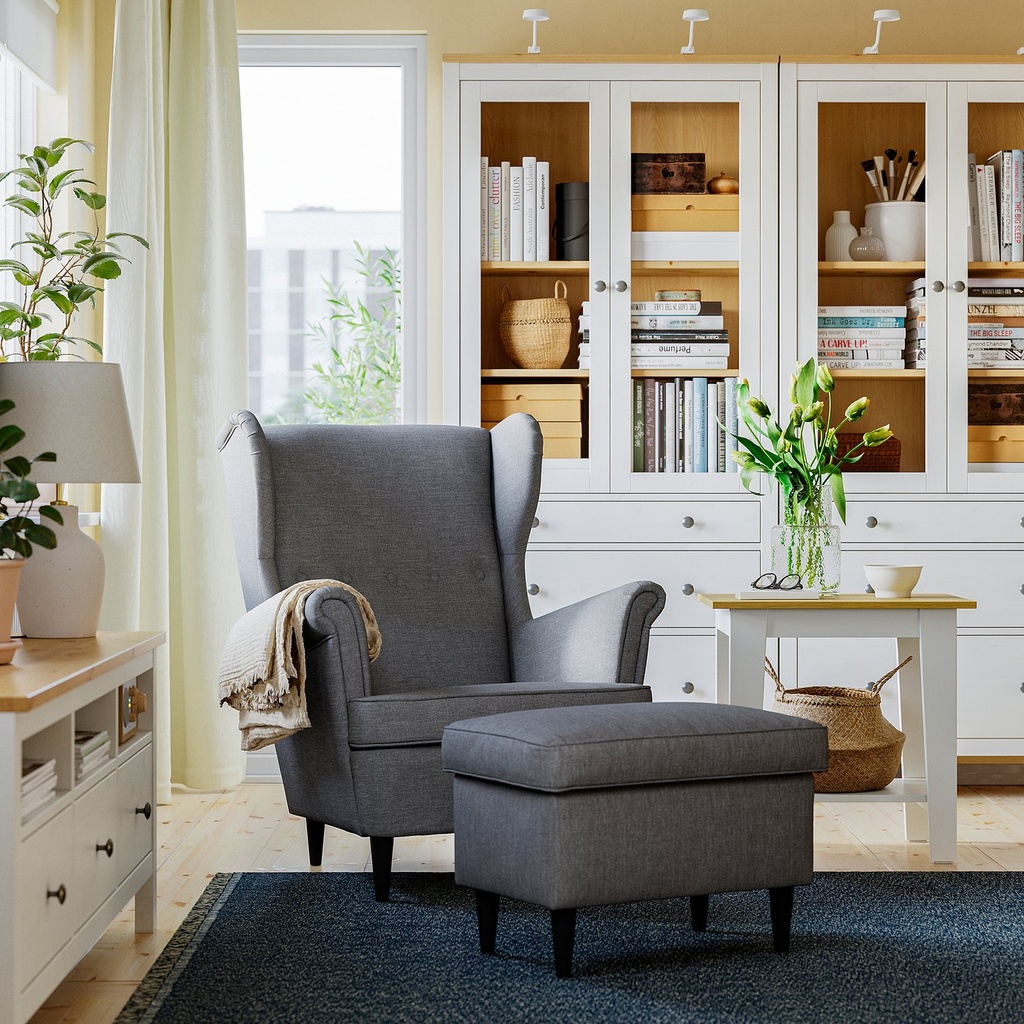 STRANDMON Ottoman with storage - Nordvalla dark gray