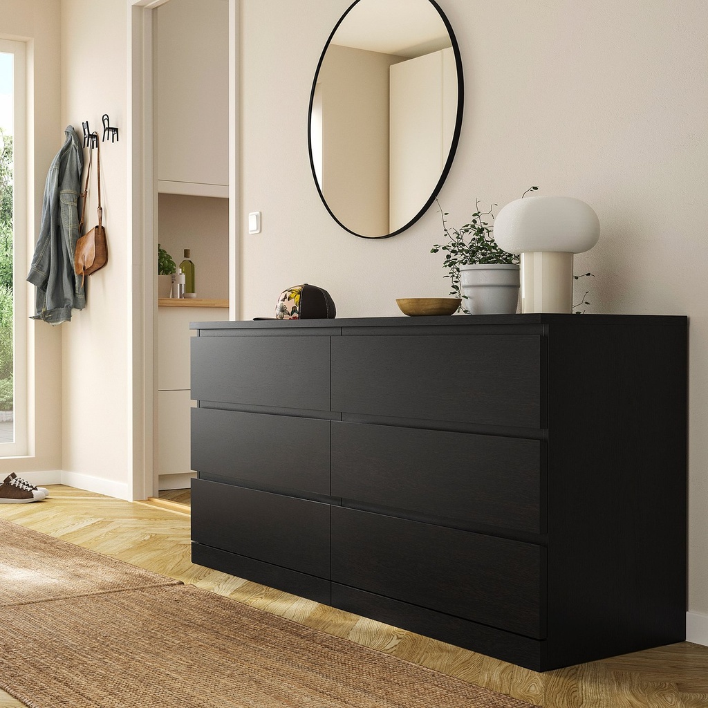 MALM Chest of 6 drawers - black-brown 160x78 cm (63x30 3/4 ")