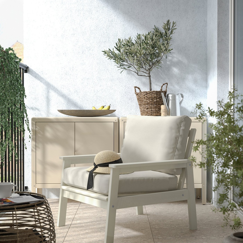 BONDHOLMEN Armchair, outdoor - white/beige/Frosoen/Duvholmen beige