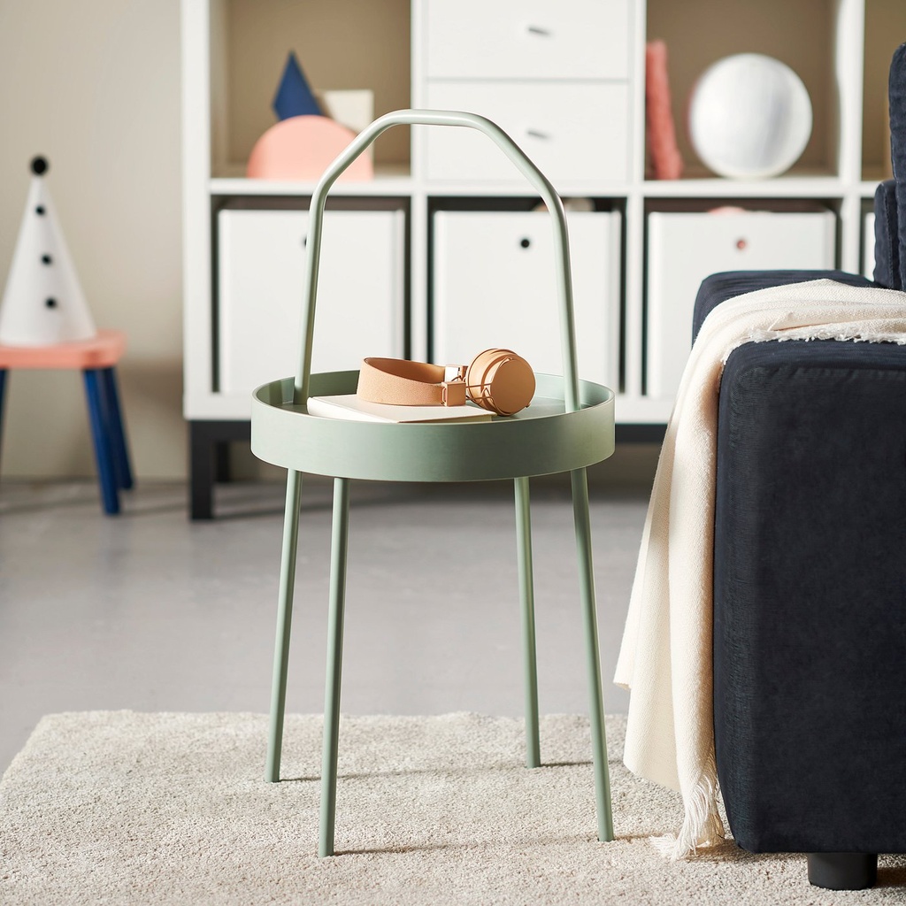 BURVIK Side table - light grey-green 38 cm