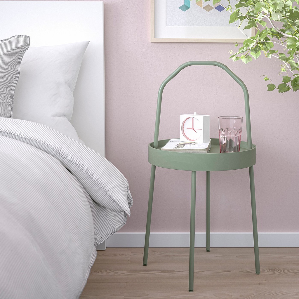BURVIK Side table - light grey-green 38 cm