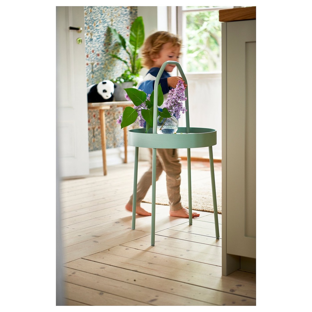 BURVIK Side table - light grey-green 38 cm