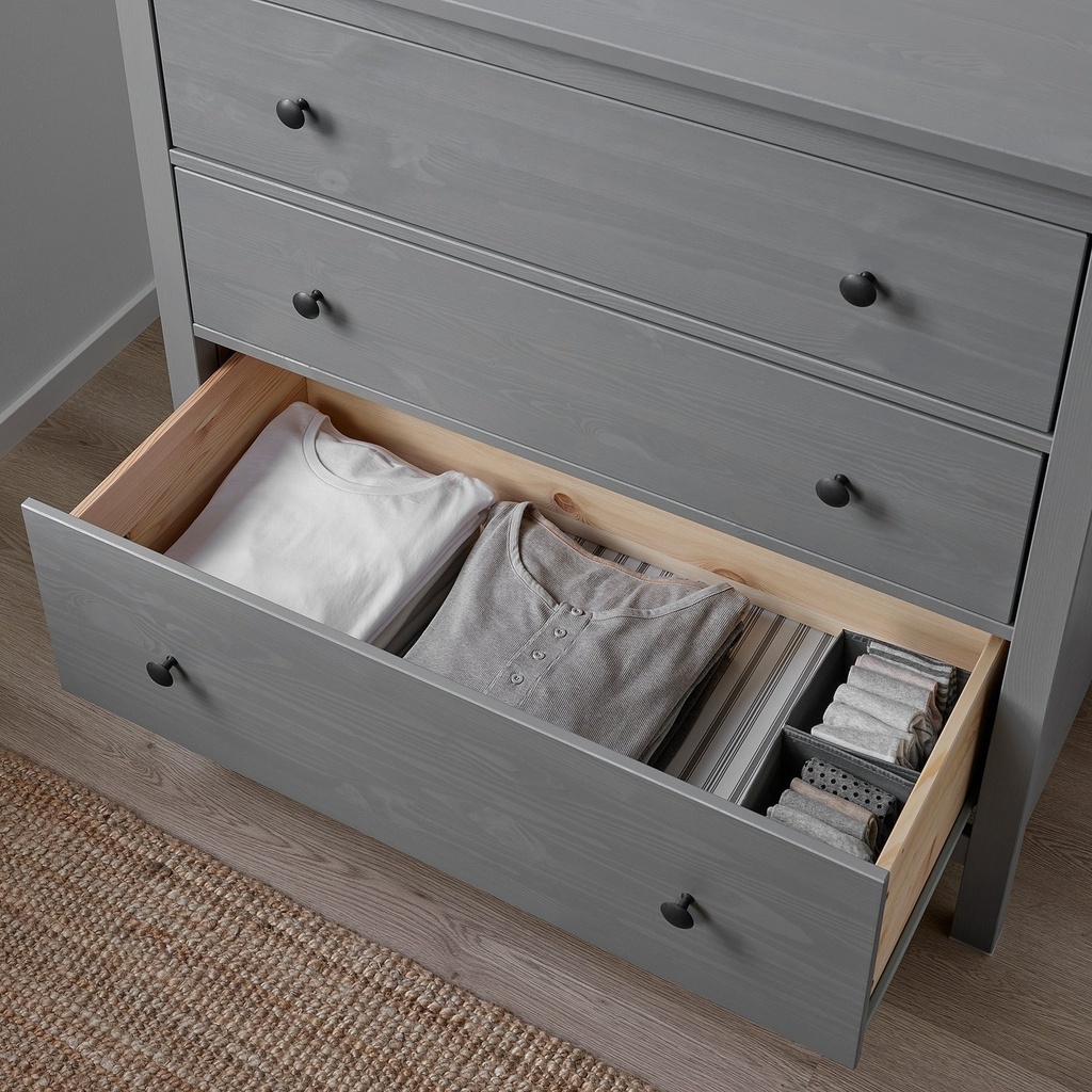 HEMNES Chest of 3 drawers - grey stained 108x96 cm