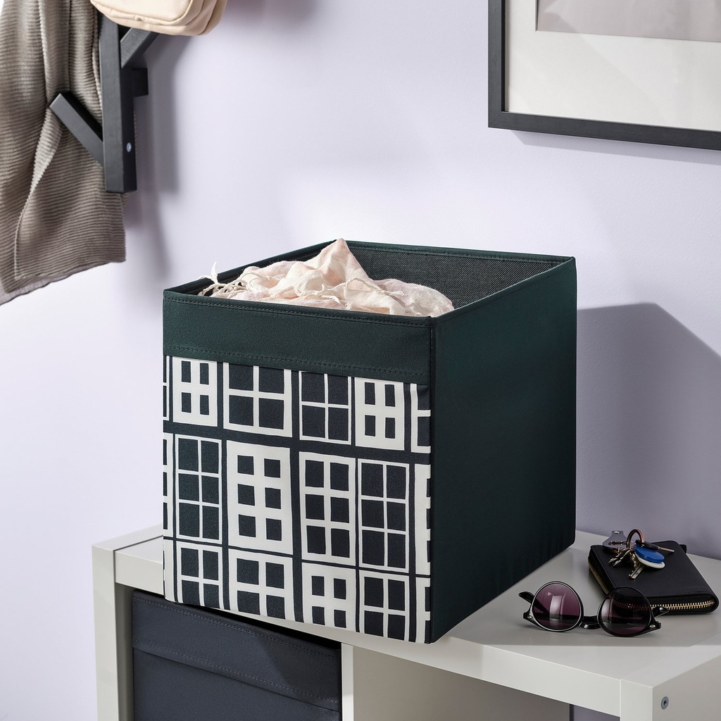 DRÖNA Box - black/patterned 33x38x33 cm