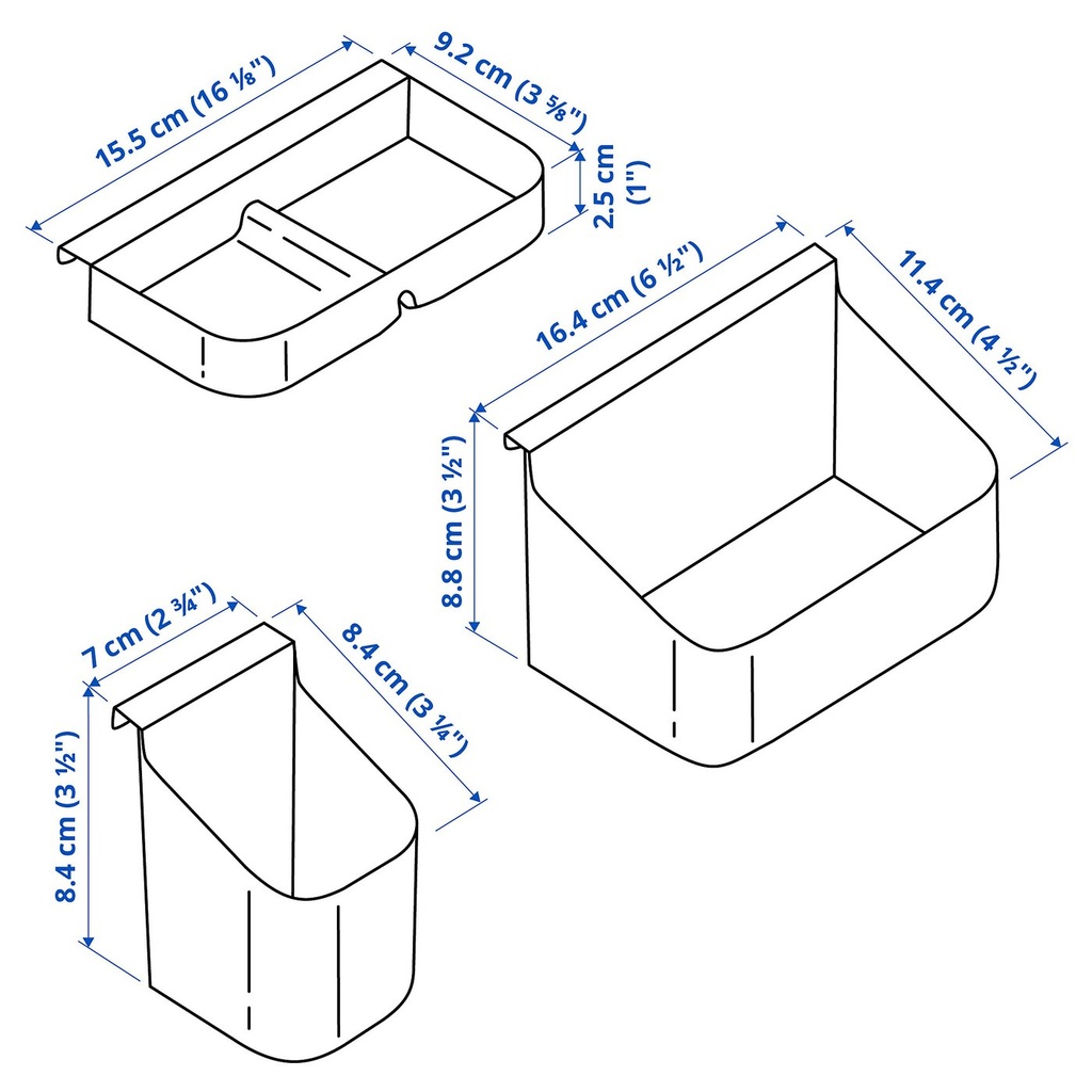VISSLAÅN Drawer organisers, set of 3 - grey
