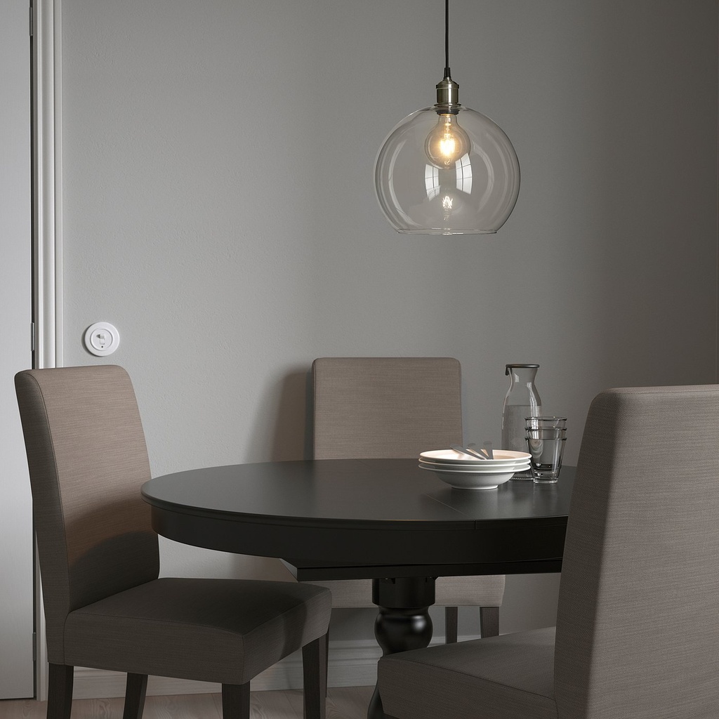 JAKOBSBYN / JÄLLBY Pendant lamp - clear glass/nickel-plated