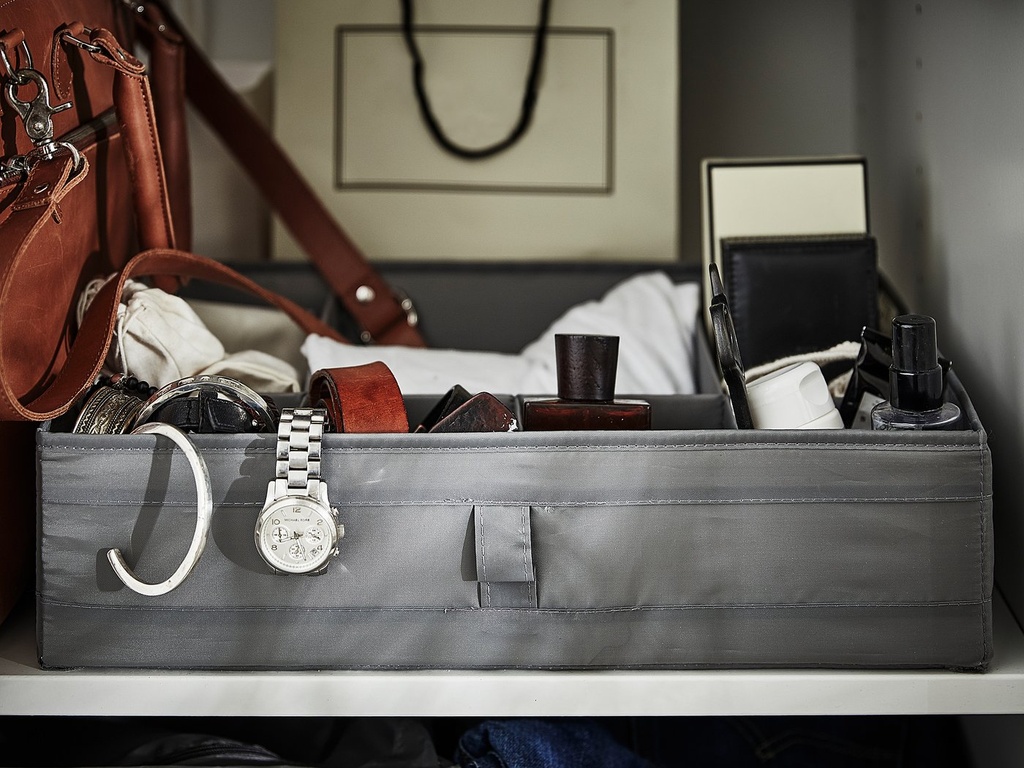 SKUBB Box with compartments - dark grey 44x34x11 cm