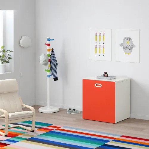 خزانة للألعاب IKEA STUVA STUVA FRITIDS، على عجلات، أبيض/أحمر، 60x50x64 سم