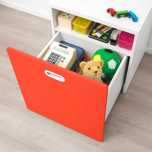 خزانة للألعاب IKEA STUVA STUVA FRITIDS، على عجلات، أبيض/أحمر، 60x50x64 سم