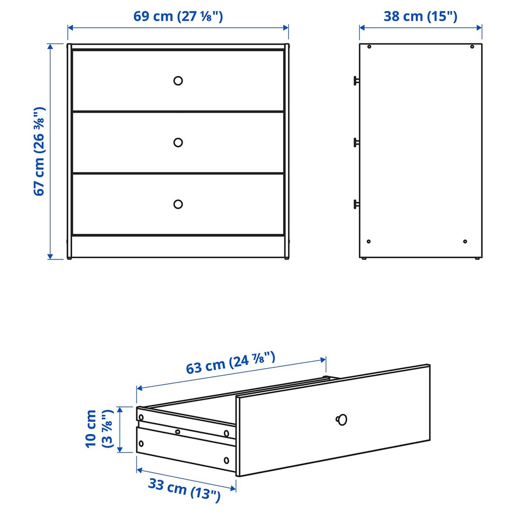 GURSKEN Chest of 3 drawers - light beige 69x67 cm - image 6