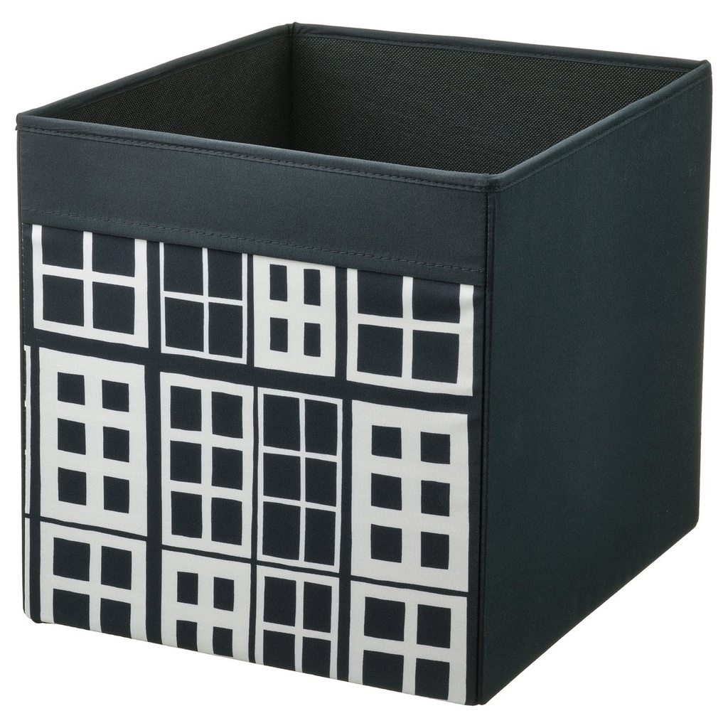 [90610186] DRÖNA Box - black/patterned 33x38x33 cm