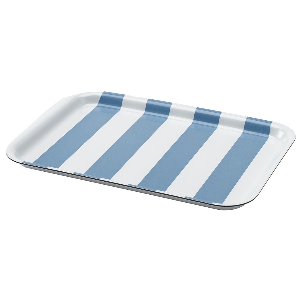 SOLDATFISK Tray - striped white/grey-blue 20x28 cm