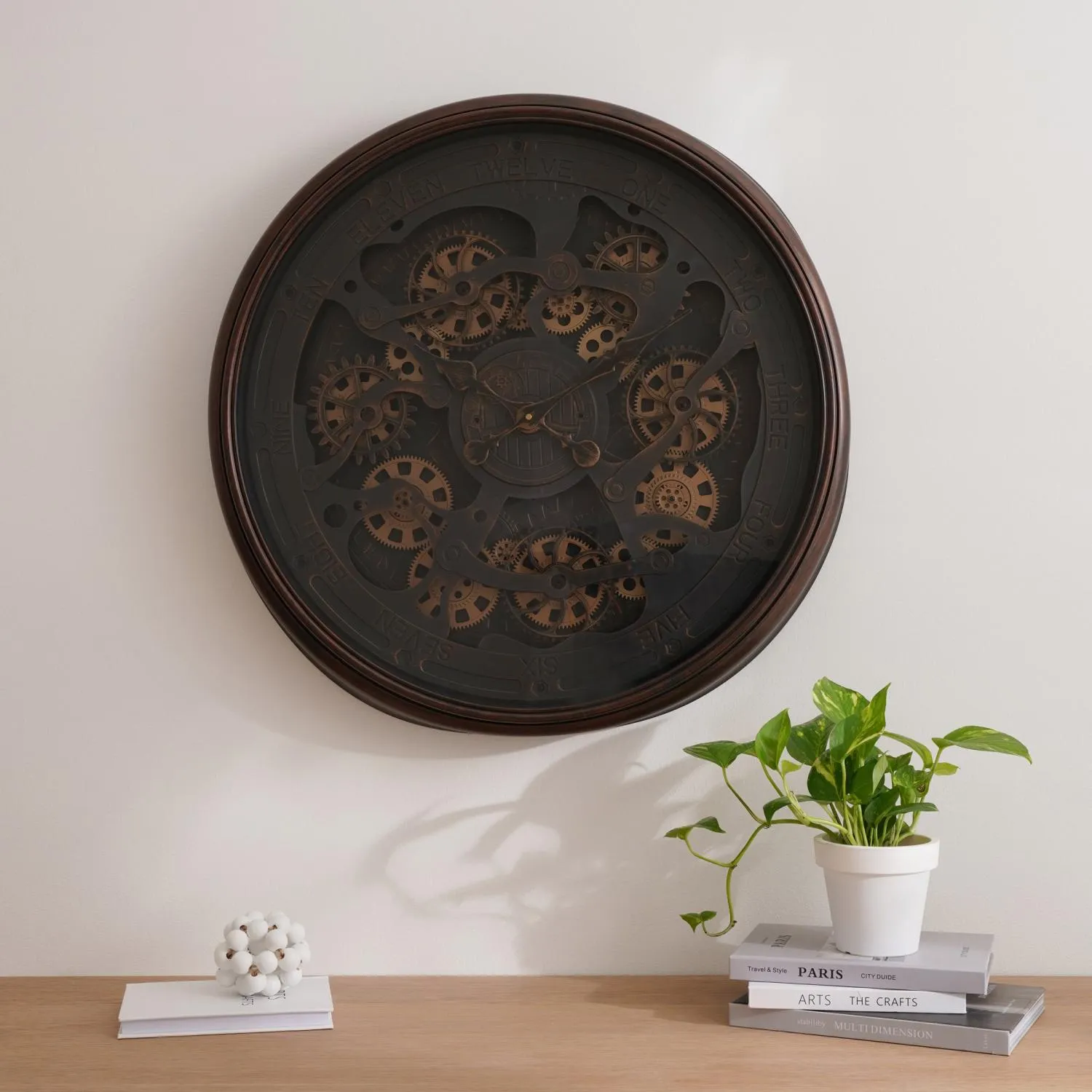 ساعة حائط ليام بتصميم التروس 76×76×10 سم - ذهبي عتيق
