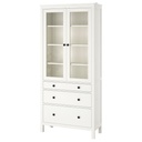 HEMNES Glass-door cabinet with 3 drawers - white stain 90x197 cm