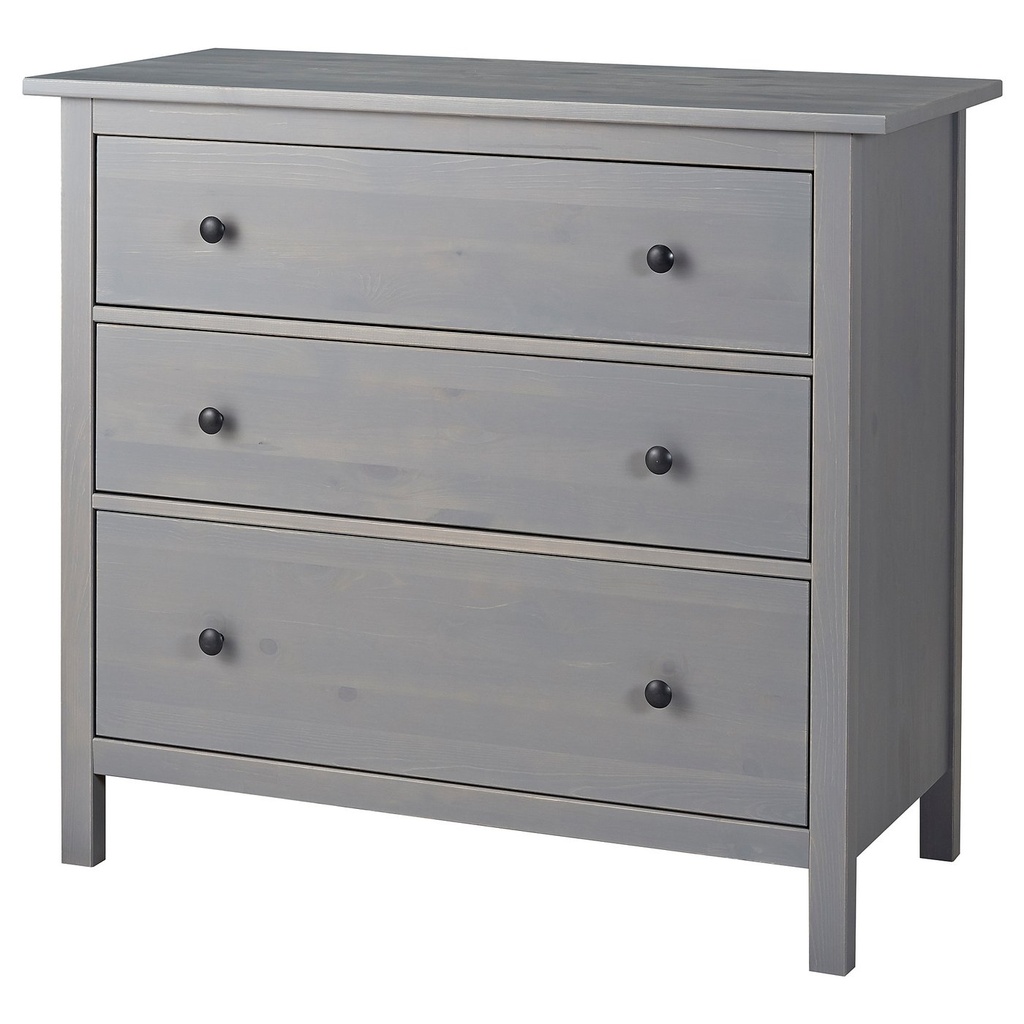 [304.608.11] HEMNES Chest of 3 drawers - grey stained 108x96 cm