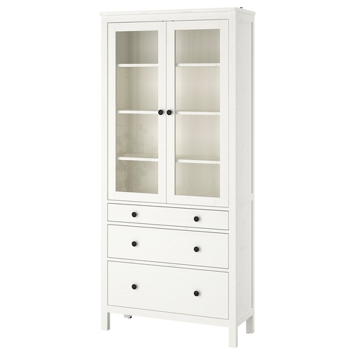 HEMNES Glass-door cabinet with 3 drawers - white stain 90x197 cm