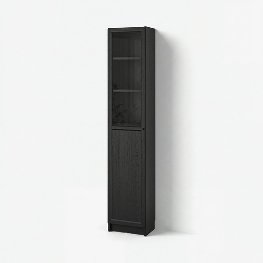 BILLY / OXBERG Bookcase with panel/glass door - black oak effect 15 3/4x11 3/4x79 1/2 "